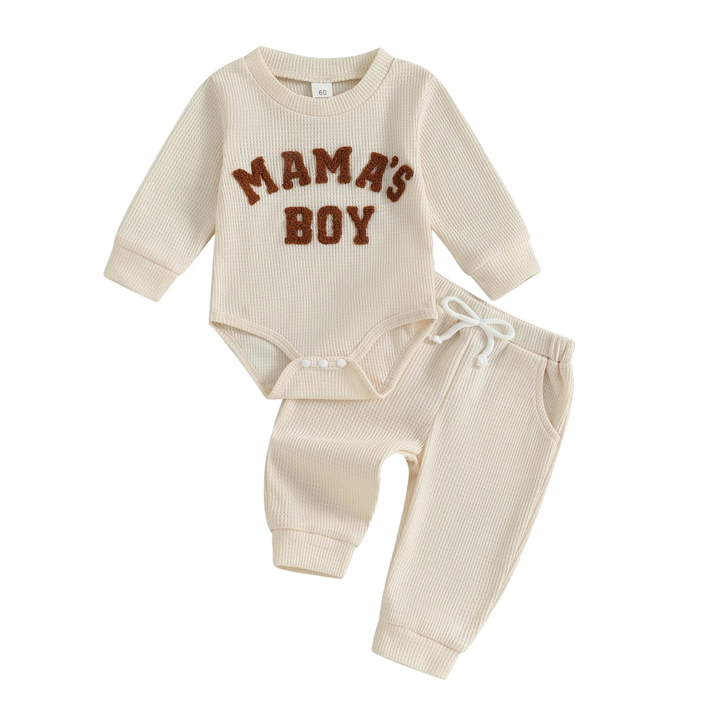 Baby Boy Fall Outfit Letter Embroidered Long Sleeve Romper Solid Elastic Waist Pants 2 Piece Set