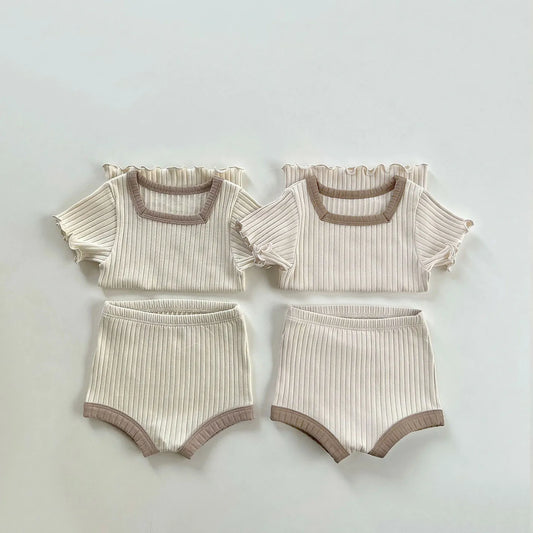0-24M Newborn Kid Baby Boy Girl Clothes Set Summer Cotton Short Sleeve Top T Shirt Shorts Set Cute Stretch 2pcs Outfit Set