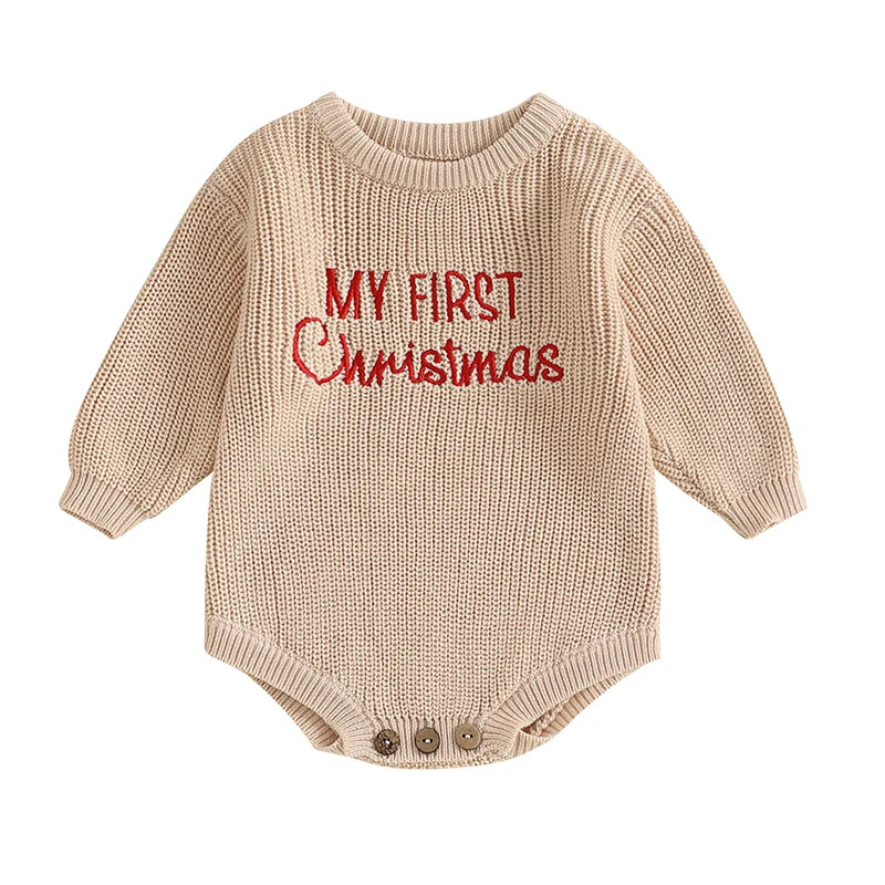 Baby Boy Girl Sweater Knit Rompers Christmas Long Sleeve O Neck Letter Embroidery Baby Clothing Jumpsuits Newborn Baby Clothes