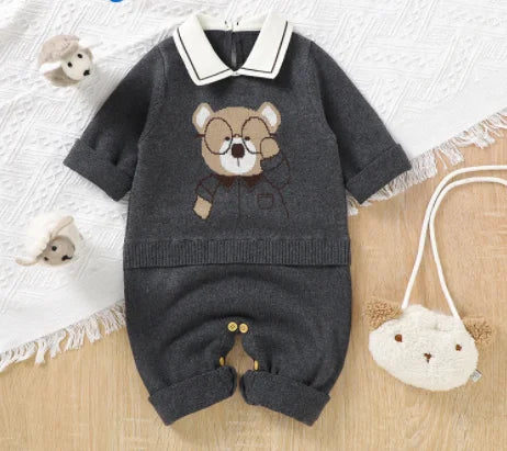 0-24M Newborn Baby Romper Shoes Gloves Set Knit Girl Boy Jumpsuit Boot Mitten Solid Toddler Infant Long Sleeve Knit Clothing