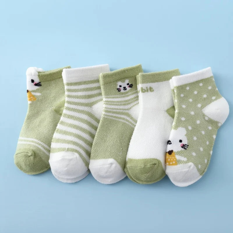 5Pairs/lot Infant Baby Socks For Girls Boys Summer Mesh Thin Baby Socks Cotton Casual Print Newborn Toddler Boy Sock 0-24Month