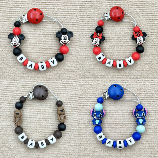 Customized Personalized Name English Letters Silicone Soothing Pacifier Chain Clips Holder Teether Pendants Teething Baby Gifts