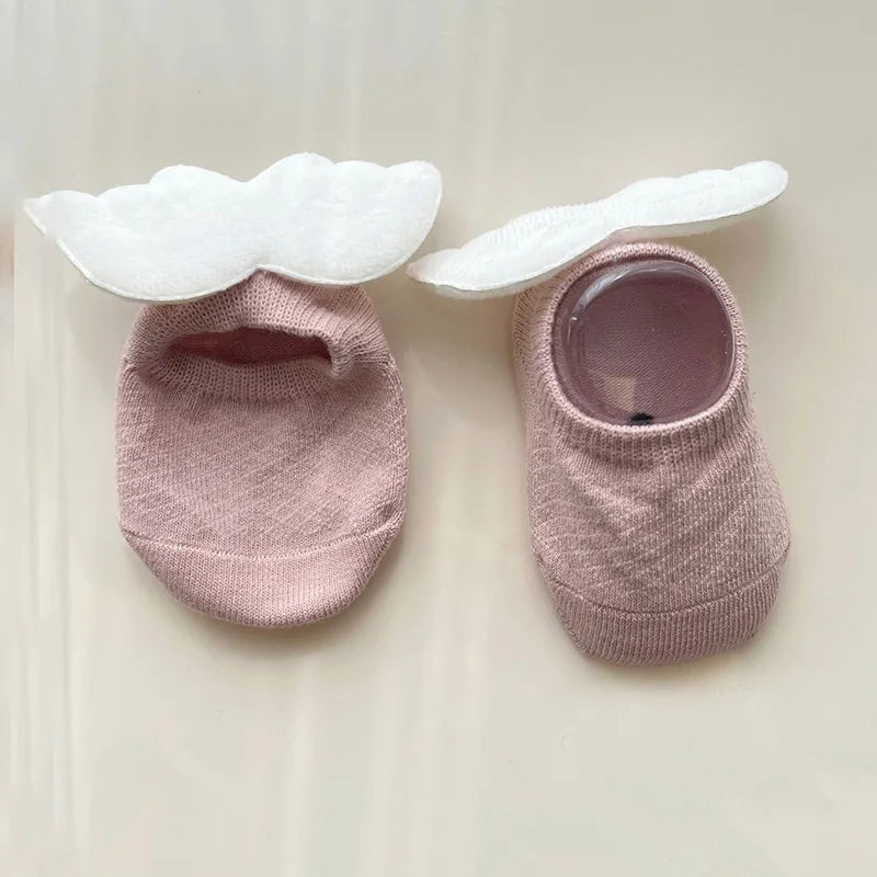 Baby Boys Angel Wing Socks Elastic Cotton Solid Color Newborn Socks Girls Spring Summer Anti-slip Floor Low-cut Socks for 0-3Yrs