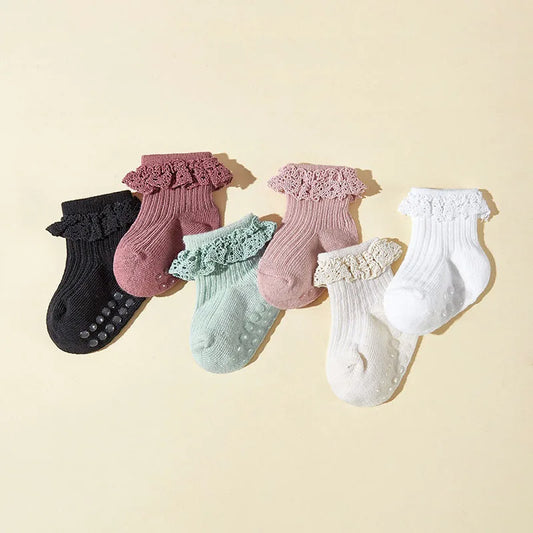 2024 New Autumn 6 Pairs a Lot Infant Girls Cute Glue Dispensing Walking Socks Baby Floor Socks 0-3Y