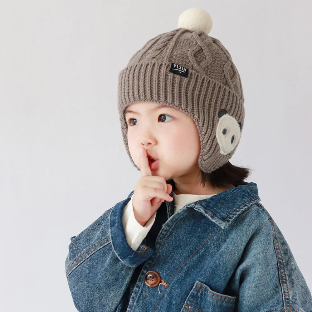 Kids' Winter Hat with Ear Flaps - Soft Warm Knit Beanie for Boys & Girls, -5 Years Comfortable Headwear, Outdoor Playwear