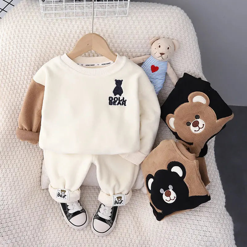 Autumn Winter Kids Girls Clothing Sets Kids Cartoon Bear Casual 2pcs/set Hooded Velvet Children's Sports Suits Clothes 0-5 Years