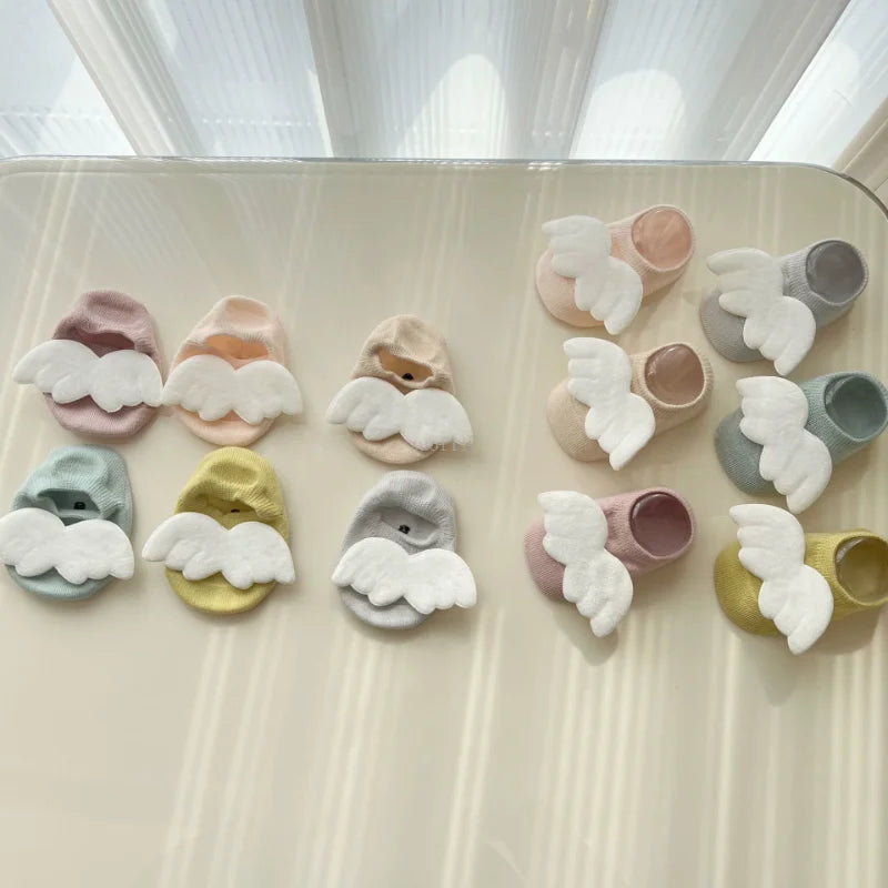 Baby Boys Angel Wing Socks Elastic Cotton Solid Color Newborn Socks Girls Spring Summer Anti-slip Floor Low-cut Socks for 0-3Yrs