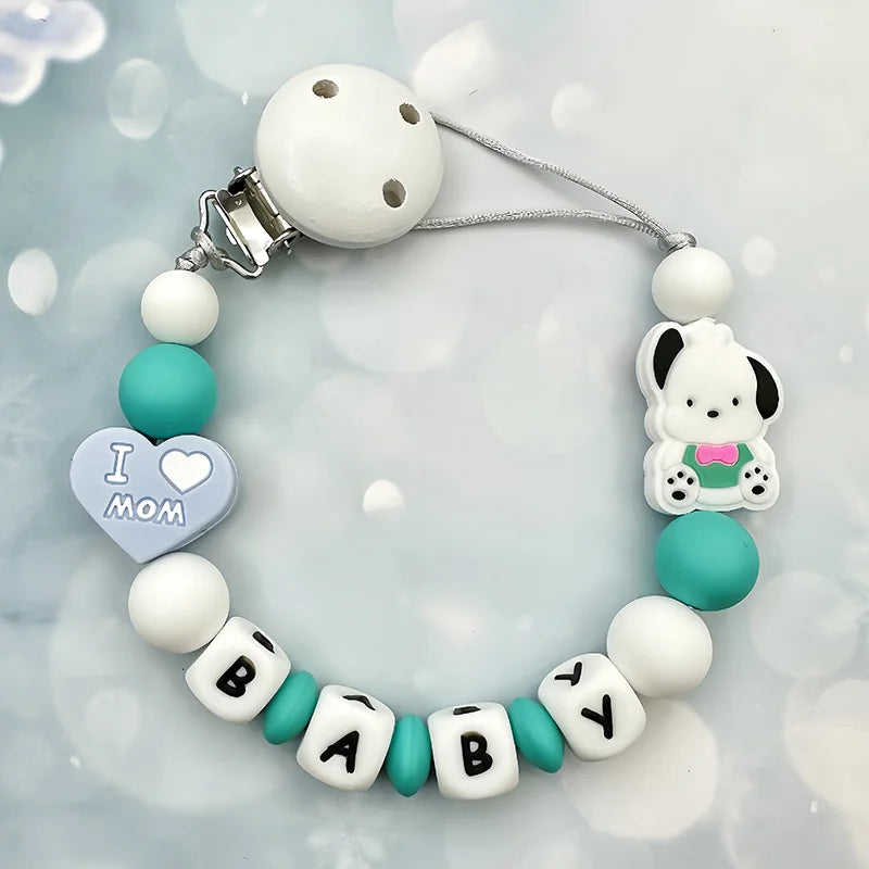 Customized Personalized Name English Letters Silicone Soothing Pacifier Chain Clips Holder Teether Pendants Teething Baby Gifts