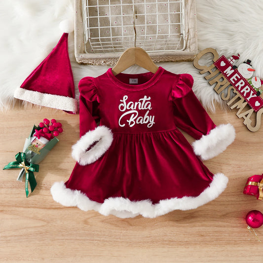 Ma&Baby 0-24M Christmas Newborn Infant Baby Girls Red Rompers Velvet Ruffle Plush Jumpsuit + hat Party Xmas Costumes Outfits D05