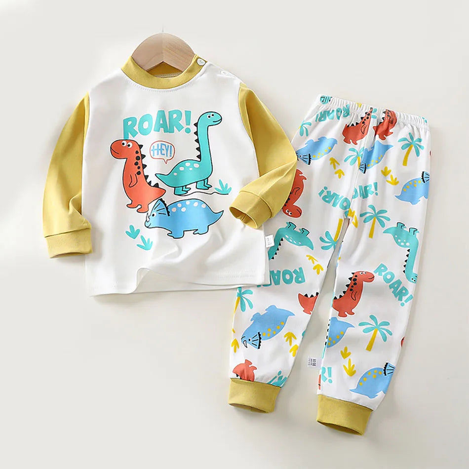 Cotton Children Pajamas Sets Unisex Soft Comfort Warm Cute Cartoon Printed Suitable Boys Girls Perfect for Autumn Winter Warmth