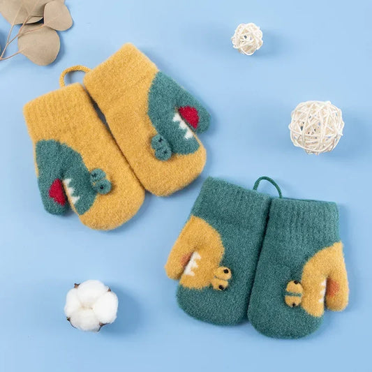 3-5Y Kids Gloves Winter Baby Knitted Thickened Gloves Cartoon Toddler Full Fingers Mittens Warm Windproof Glove for Boys Girls
