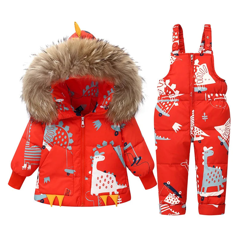 Children Winter Warm Down Jacket Parka Boy Baby Overalls toddler Girl Clothes Kids dinosaur Clothing Set Hooded Coat Snowsuit