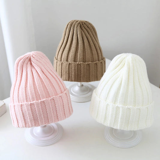 Winter Knitted Baby Hat Solid Color Woolen Beanie Cap for Infant Korean Solid Color Warm Kids Girls Boys Crochet Hats
