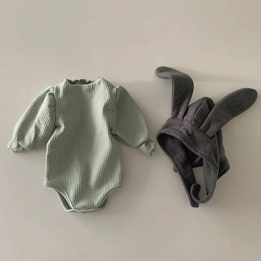 Infant Soft Cotton Long Sleeve Bodysuit Solid Newborn Baby Girl Jumpsuit Toddler Loose Puff Sleeve Pajamas Cute Clothes 0-24M