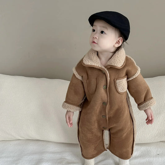 Baby boys and girls fashion Winter Reversible Lamb wool bodysuits 0-3 years infants warm thick jumpsuits