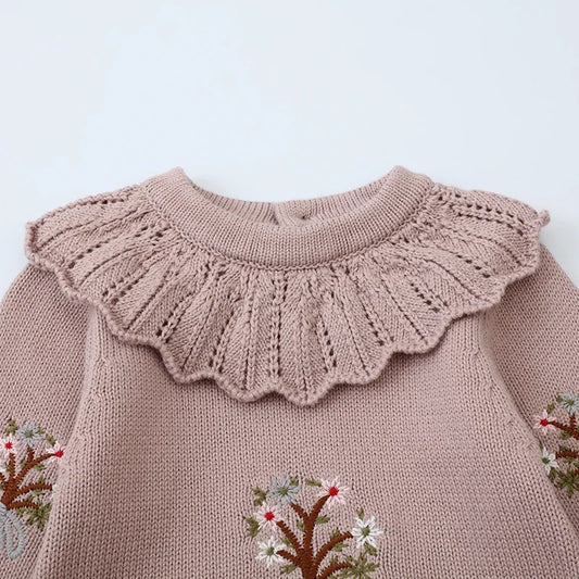 New Baby Girls Romper Autumn Born Baby Knitted Romper Ruffle Embroidery Newborn Baby Clothes Infant Baby Jumpsuits Girl Overall