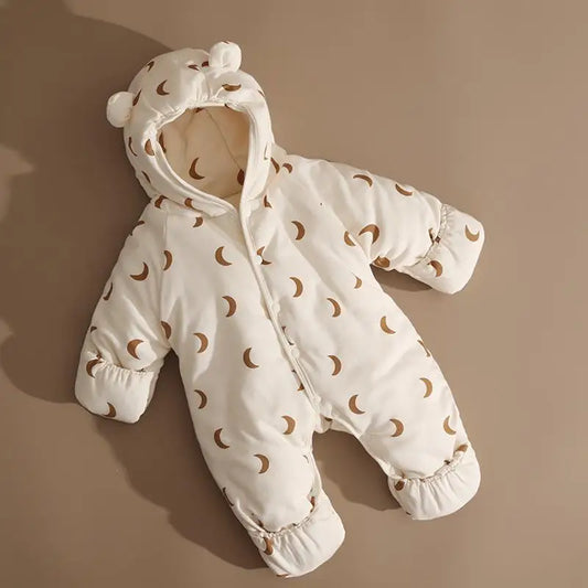 Baby Rompers Winter Outfits Thickened Cotton Jumpsuit with Foot Cover for Newborns Warm Fleece Lined Snowsuit for -5°C To 10°C