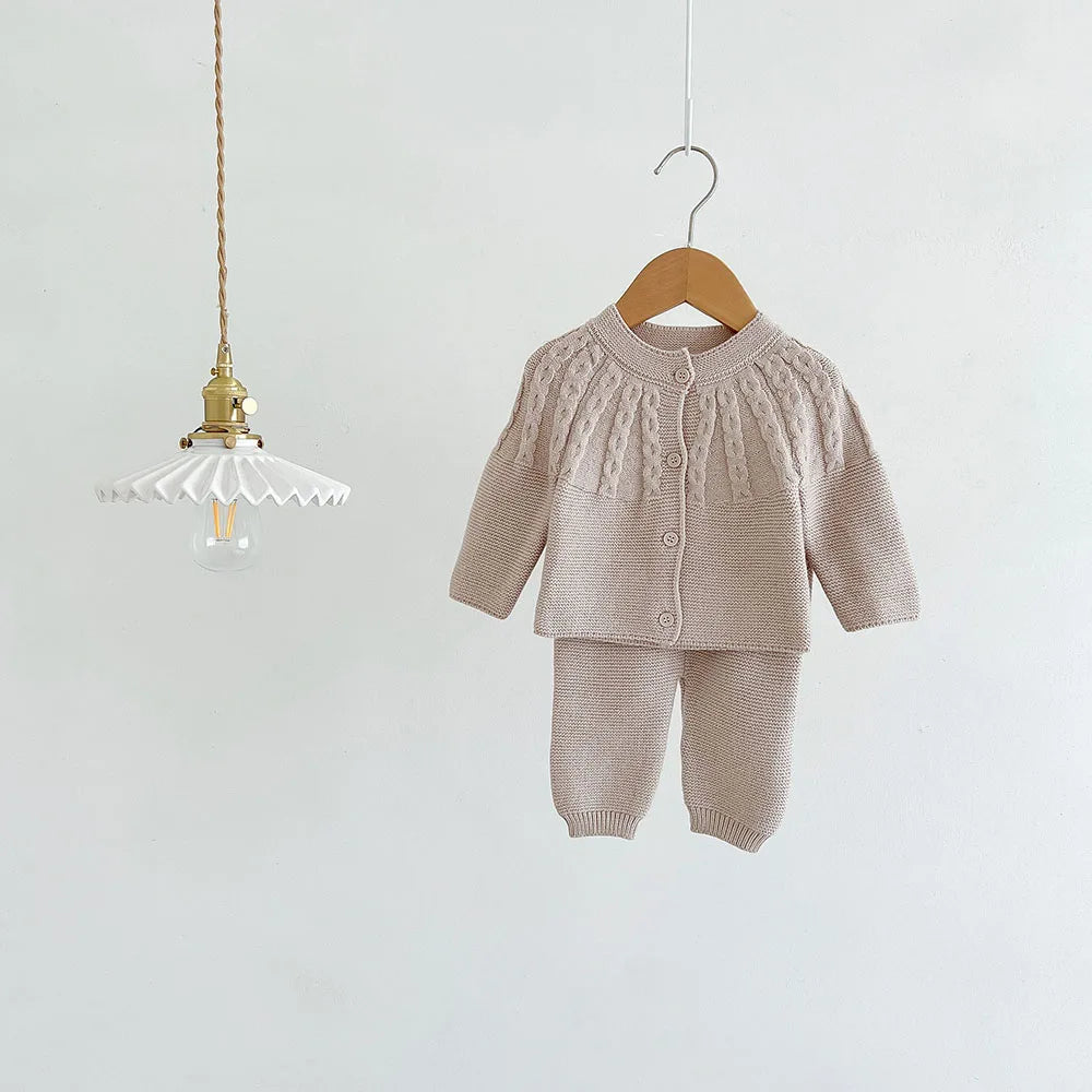 2Pcs Baby Girl Knitted Clothes Autumn Long Sleeve Sweater + Pant Toddler Boy Clothes Suit