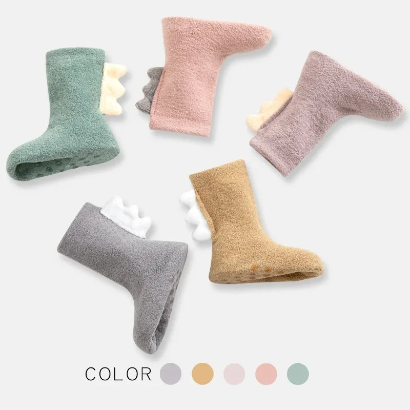 2Pairs Lovely Cute Cartoon Dinosaur Kids Baby Socks Girl Boy Non-slip Floor Socks Animal Infant Soft Cotton Thick Warm Leg Socks