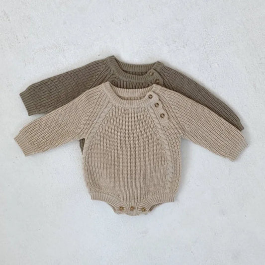 Neutral Baby Knit Romper Side Button Onesie Jumper Cable Knitting Infants Winter Clothes