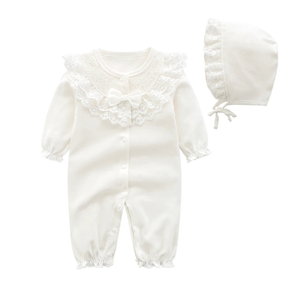 Ink Painting Newborn Baby Girl Jumpsuits Cotton Toddler Girls Onesie Clothes for Spring Autumn Infant Rompers +Hats