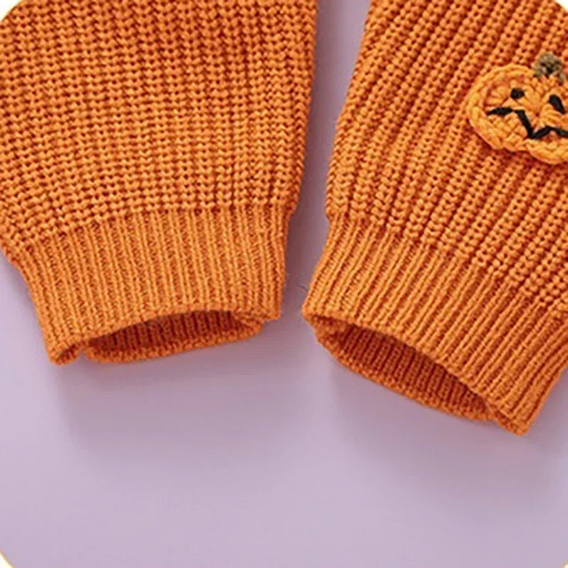 2025 Halloween Baby Knitted Romper 3D Pumpkin Applique Newborn Onesie 0-18M  Autumn  Winter Toddler Jumpsuit Festival Outfit