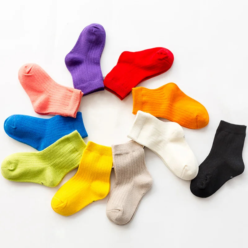 5Pair/lot New Children's Socks Solid Color Boys Girls Casual Socks