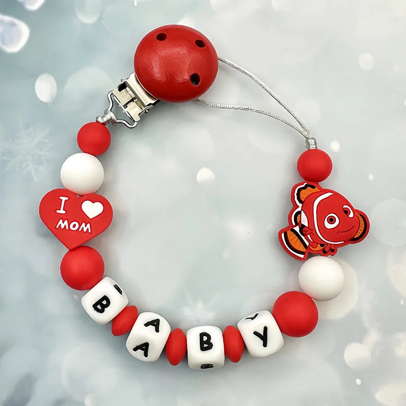 Customized Personalized Name English Letters Silicone Soothing Pacifier Chain Clips Holder Teether Pendants Teething Baby Gifts