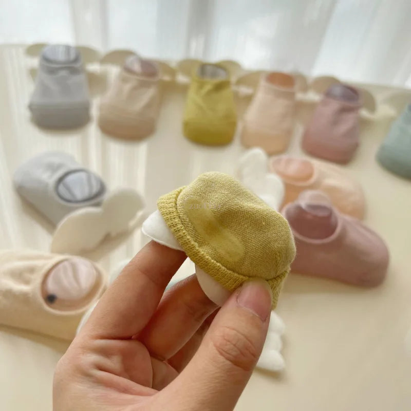 Baby Boys Angel Wing Socks Elastic Cotton Solid Color Newborn Socks Girls Spring Summer Anti-slip Floor Low-cut Socks for 0-3Yrs