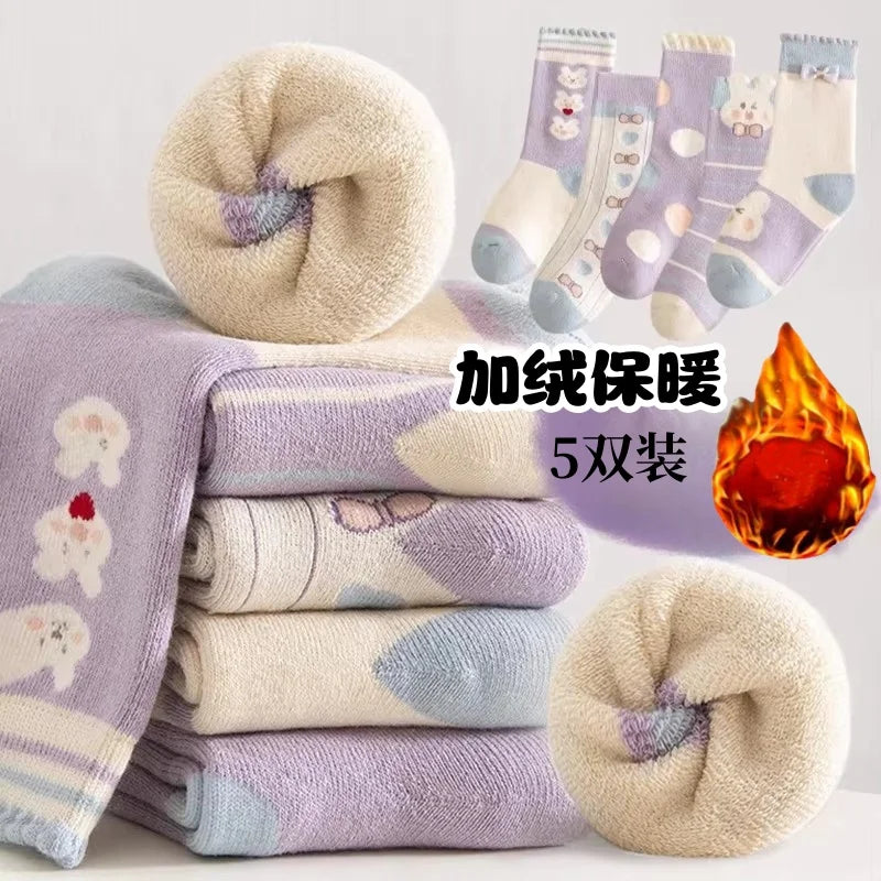 Children's Winter Socks Thick Thermal Terry Socks 5 Pairs/bag Kids Boys Thicken Cotton Socks Mid-calf Warm Socks