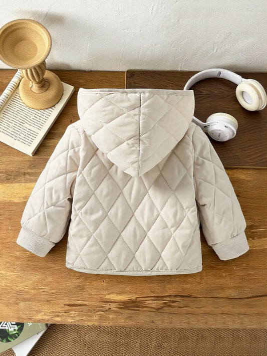 Baby Boys Cotton-Padded Jacket Cardigan Solid Casual Hooded Coat Clothing 2025 Winter New Style Jacket Thicken Warm 1-3Y