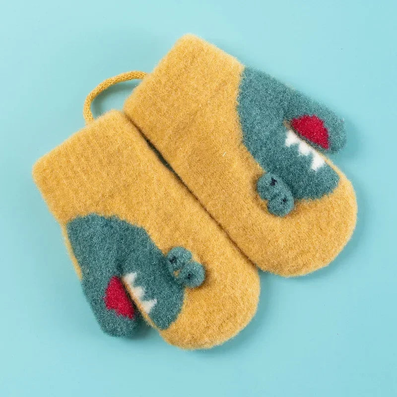 3-5Y Kids Gloves Winter Baby Knitted Thickened Gloves Cartoon Toddler Full Fingers Mittens Warm Windproof Glove for Boys Girls