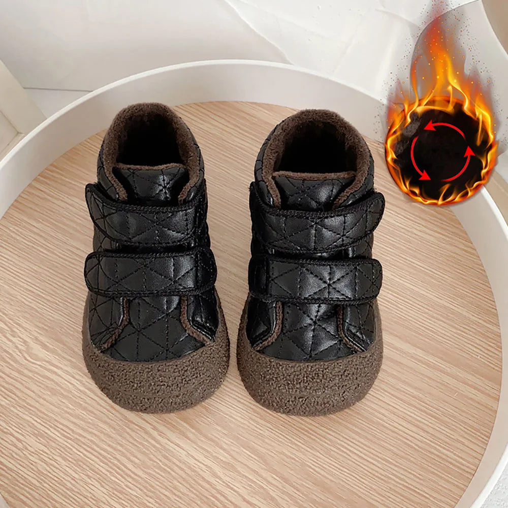 Winter Plush Shoes For Children Geniune Leather Boy's Girl's Toddler Shoes Ergonomics Soft-soled Boy's Girl's Faux Fur Warm Shoe