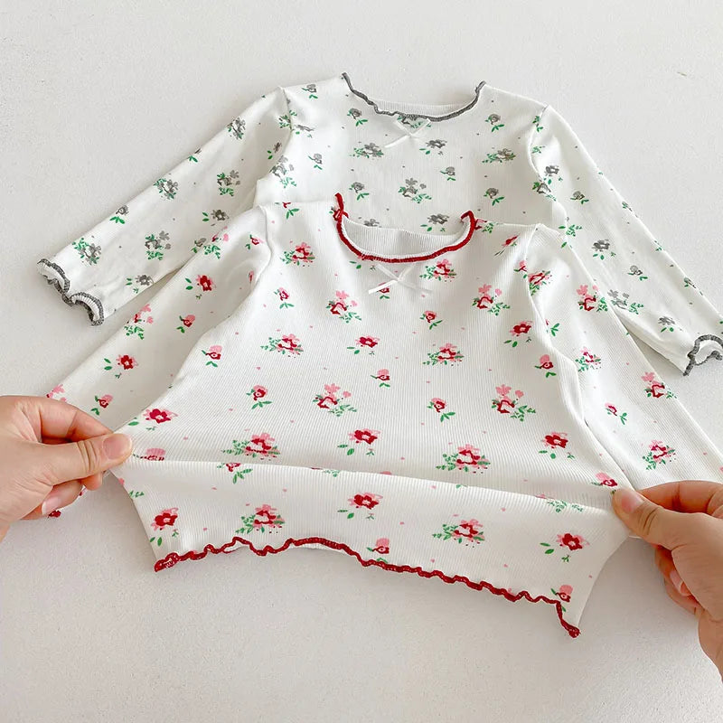 Autumn Baby Pajama Set 3M-3T Cute Flower Infant Girls Household Clothes Toddler Thin Loungewear 2PCS