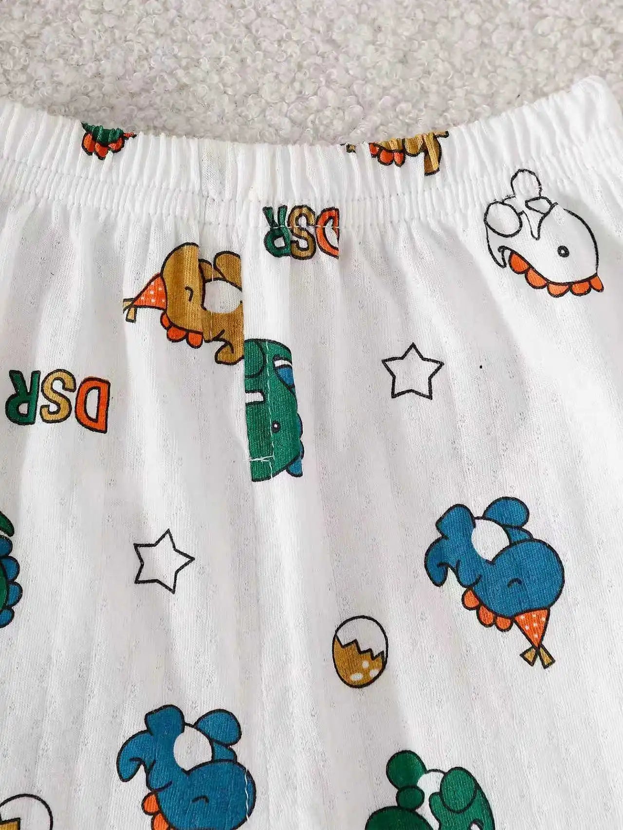 Baby boy spring and autumn thin long sleeved knitted cute full width handsome dinosaur pattern top+casual pants pajama two-piece