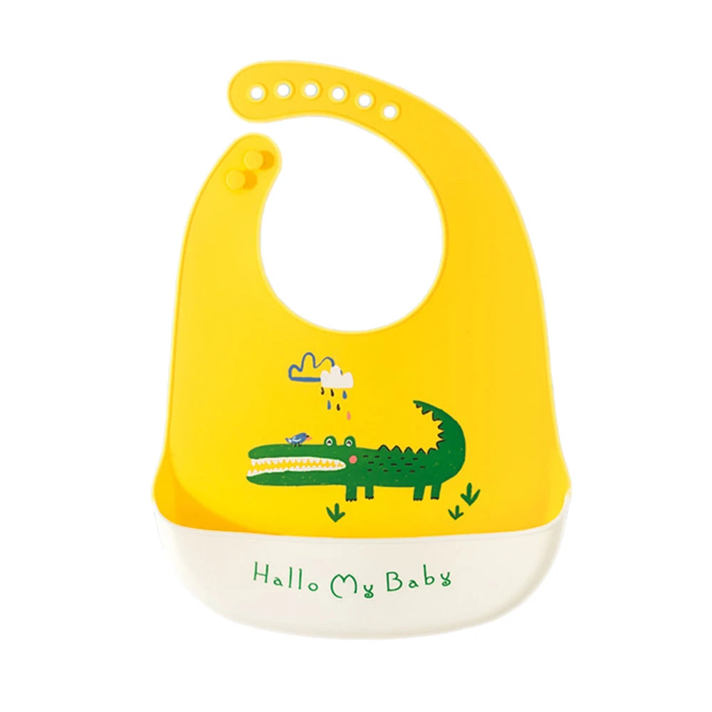 Waterproof Baby Bibs For Kids Eating Stuff Soft Silicone Cartoon Crocodile Printed Baby Apron Bib Reusable Baby Feeding Apron