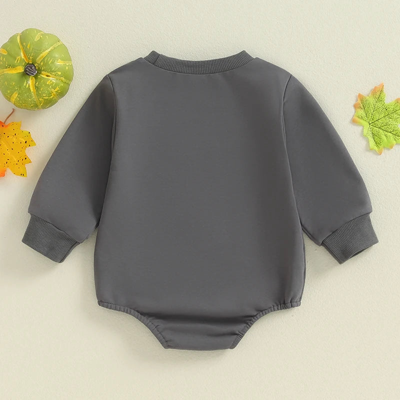 Newborn Baby Boy Autumn Romper Baby Long Sleeve Ghost Letter Embroidery Rompers Baby Halloween Clothes Sweatshirt Jumpsuits