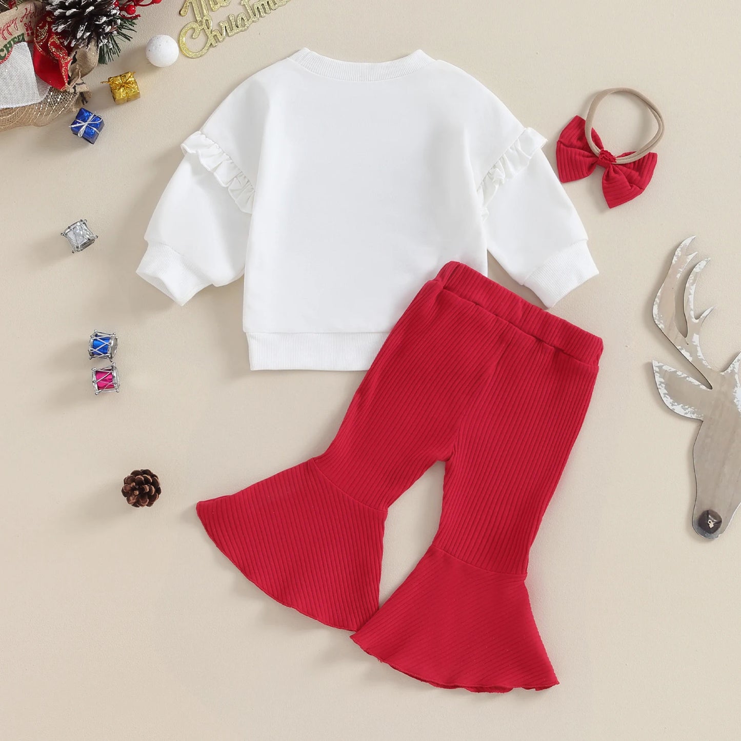 ma&baby 6M-4Y Christmas Infant Toddler Kid Baby Girl Clothes Sets Letter Ruffle Tops Pants Xmas Costumes Toddler Outfits D24