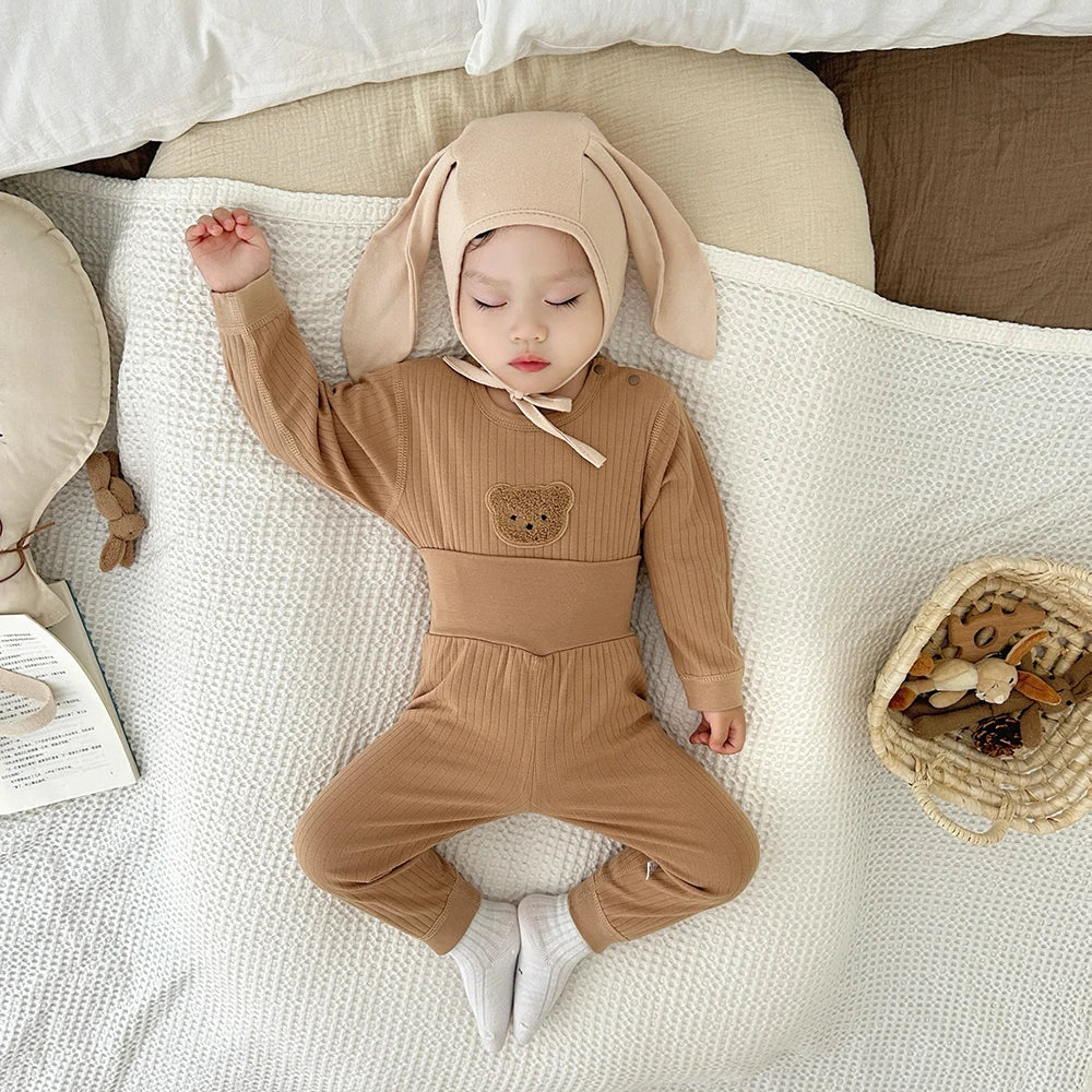 MILANCEL 2Pcs Baby Pajamas Long Johns Suit 0-3Y 2024 Autumn Infant Boys Cartoon Bear Home Clothes Underwear Set Girls Sleepwear
