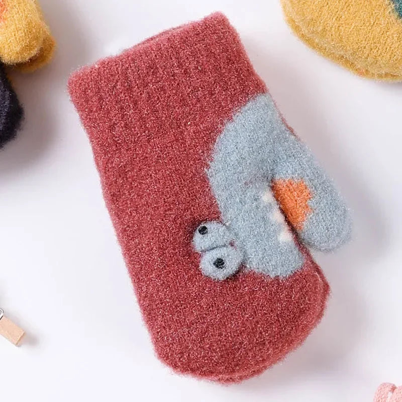 3-5Y Kids Gloves Winter Baby Knitted Thickened Gloves Cartoon Toddler Full Fingers Mittens Warm Windproof Glove for Boys Girls