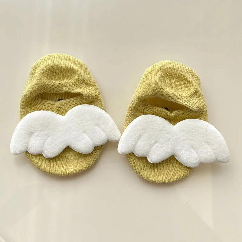 Baby Boys Angel Wing Socks Elastic Cotton Solid Color Newborn Socks Girls Spring Summer Anti-slip Floor Low-cut Socks for 0-3Yrs
