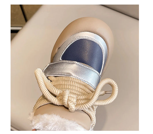 Winter Plush Boots For Children PU Leather Teenager Kid's Snow Boots Thick Warm Faux Fur Children's Cotton Shoes Boy's Girl's