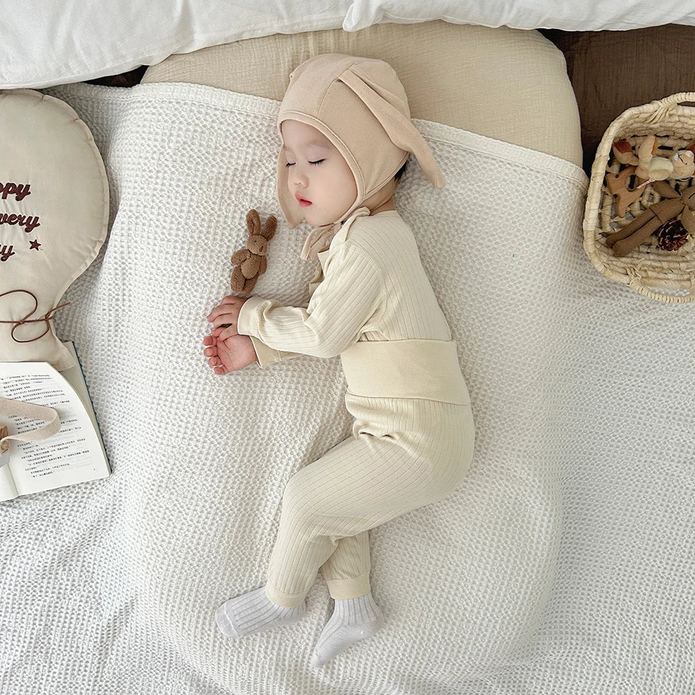 MILANCEL 2Pcs Baby Pajamas Long Johns Suit 0-3Y 2024 Autumn Infant Boys Cartoon Bear Home Clothes Underwear Set Girls Sleepwear