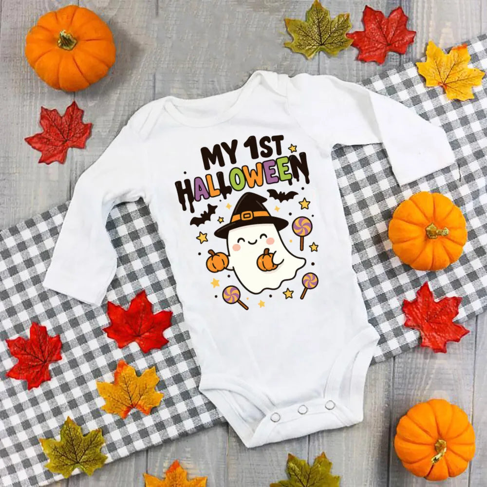 My First Halloween Bat Printed Baby Jumpsuit Autumn Holiday Party Infant Outfit Bodysuit Halloween Newborn Long Sleeve Romper