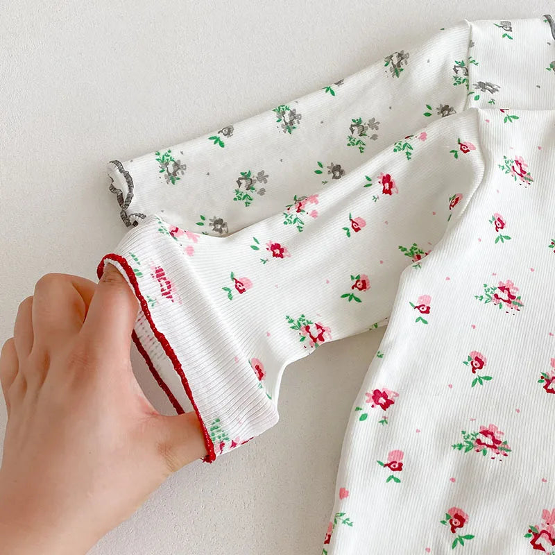 Autumn Baby Pajama Set 3M-3T Cute Flower Infant Girls Household Clothes Toddler Thin Loungewear 2PCS