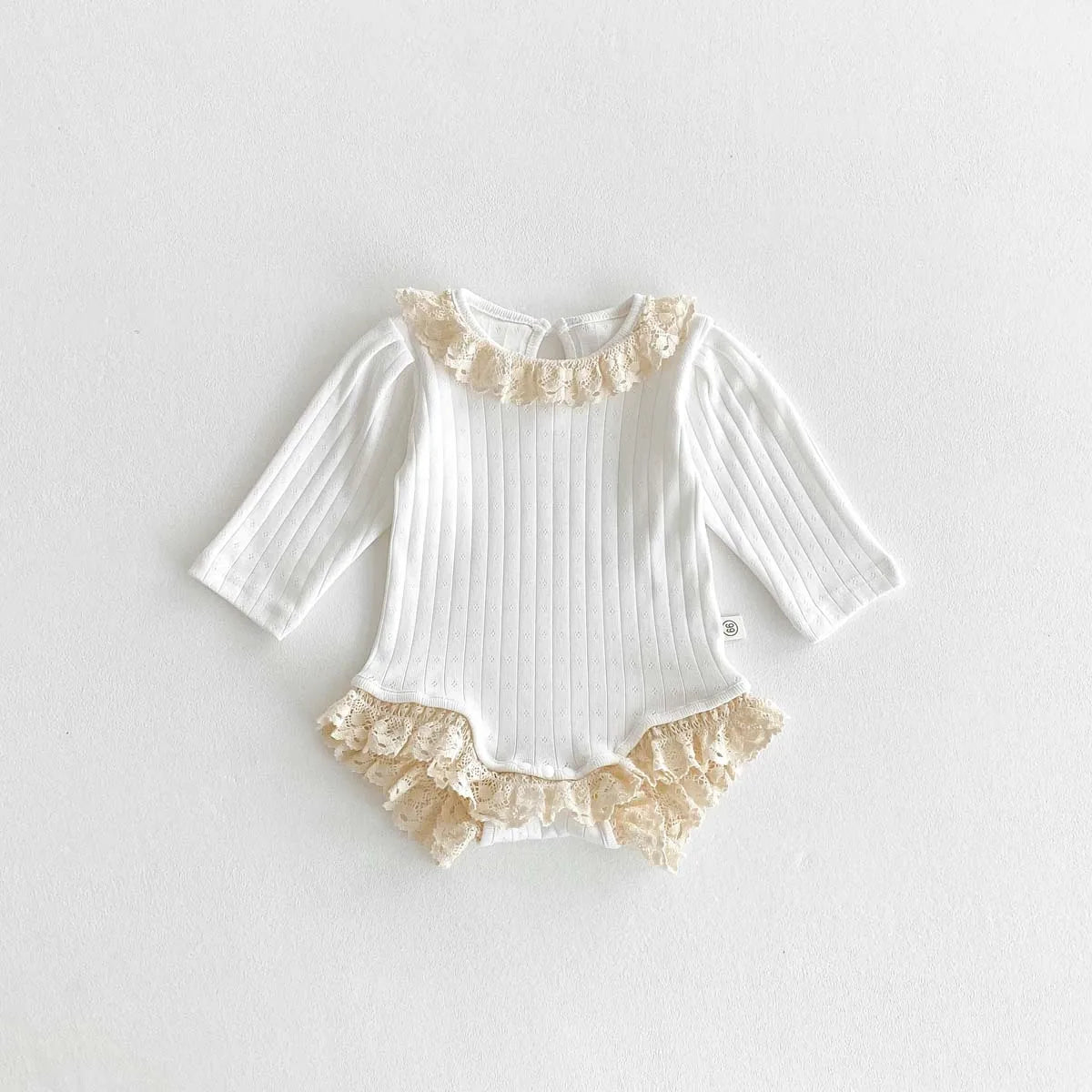 Autumn and Winter Baby Korean Style Lace Round Neck Hollow Pit Strip Long-Sleeved Boomsuit Baby Girl's Hem Lace Boomsuit