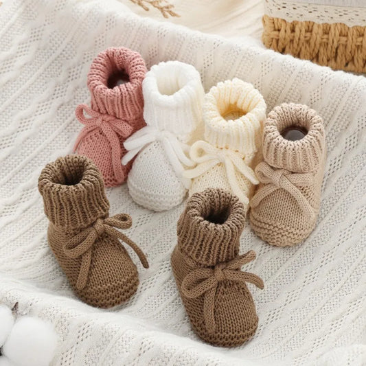 Newborn Baby Cute Bow Tie Knitted Walking Shoes Autumn Winter New Baby Soft Knitted Woolen Floor Crawling Socks for 0-12Months