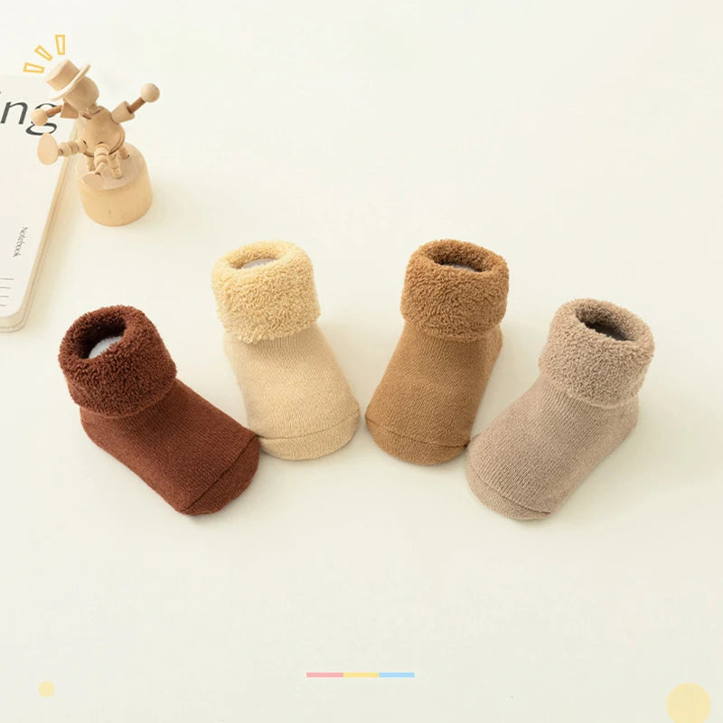 Solid Color Baby Socks Winter Thicken Warm Newborn Boy Girl Floor Socks Toddler Kids Non-slip Terry Socks