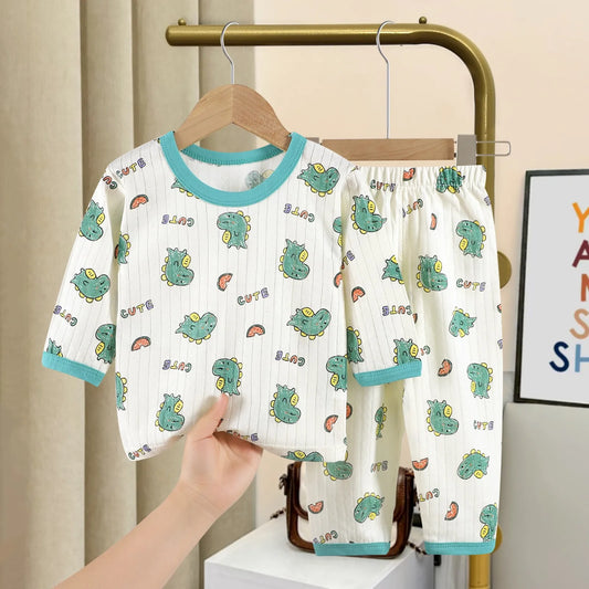 Casual Home Clothes For Child Spring Summer Thin Pajamas Suit Cartoon Tops+Pants 2 Piece Set Baby Boys Girls Cute Sleepwear