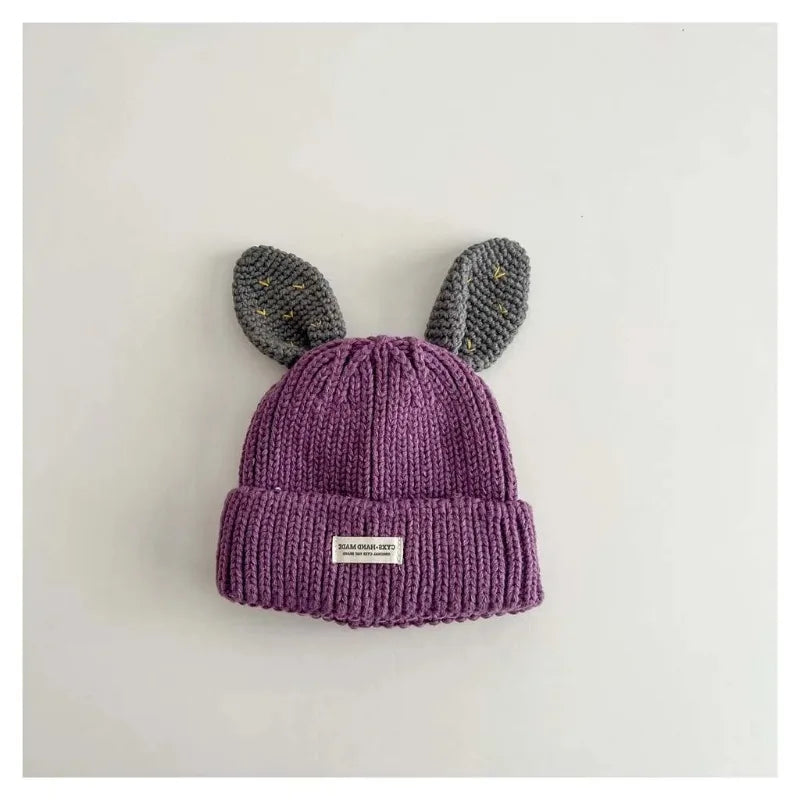 Cute Baby Bunny Hat With Ear 2025 Autumn Children's Knitted Hat Boys Girls Beanie Cap Warm Wool Pullover Hat